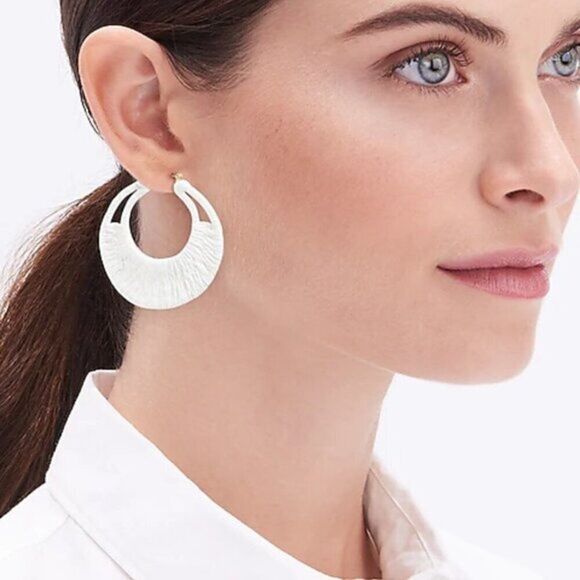 J Crew Women's Thread-wrapped Hoop White Earrings Party Office Prom - Picture 1 of 3